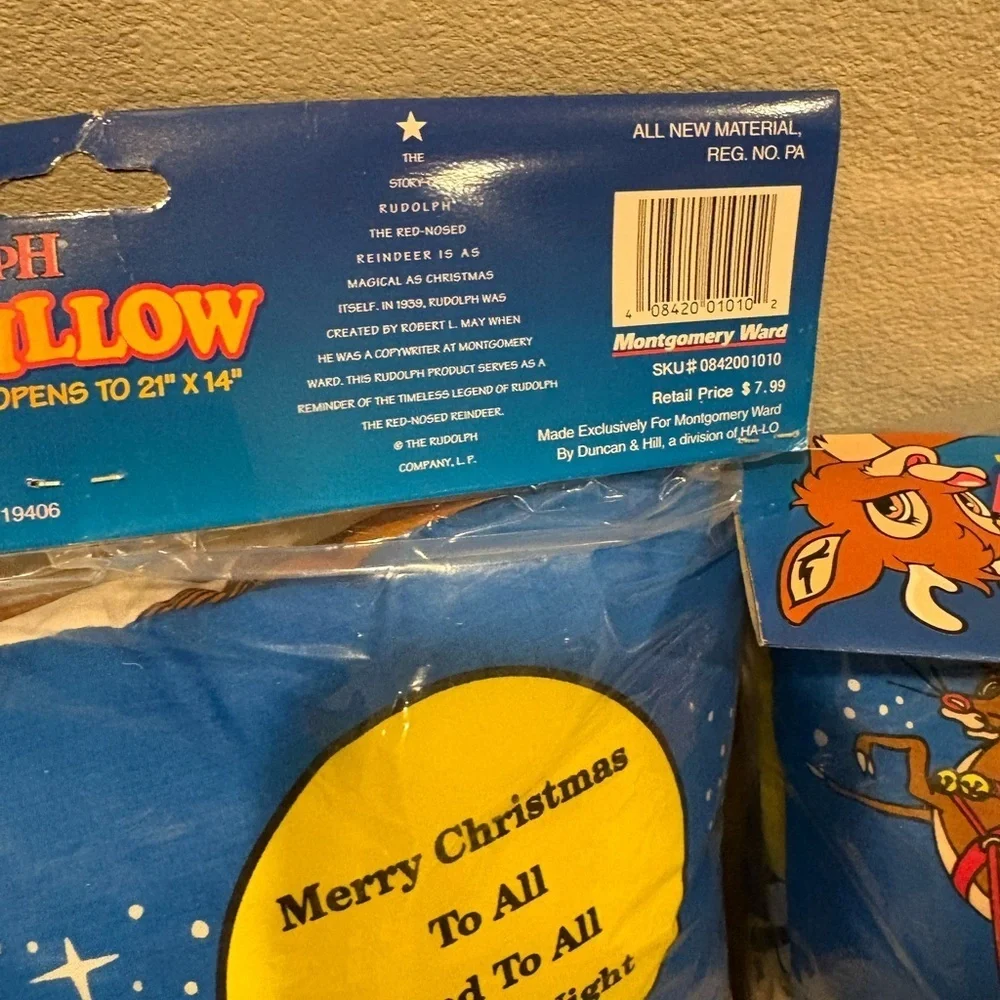 Vintage 1996 Wicklow Co. Rudolph The Red-Nosed Reindeer Story Pillows New Sealed